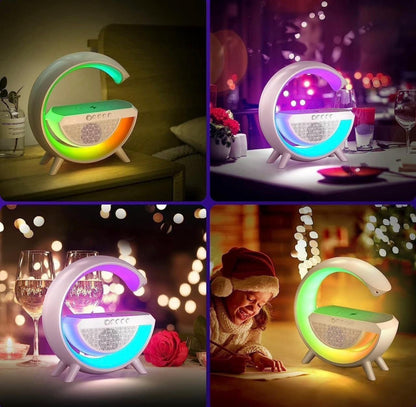 3 IN 1 MULTIFUNCTION G SHAPE LED BLUTOOTH SPEAKER WITH WIRELESD FAST CHARGER